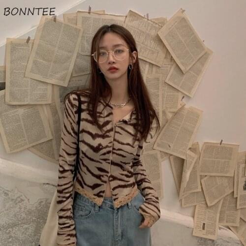 Cardigan Women Leopard Casual Sexy Ladies Clothes Fashion Slim All-match Knitwear Harajuku Korean College New Vintage Cozy Retro