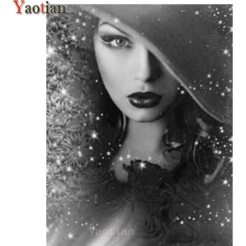 Full Drill Square Diamond Painting 5D European Woman Flower Hat Cross Stitch Kit Mosaic Needlework Embroidery Rhinestone Decor