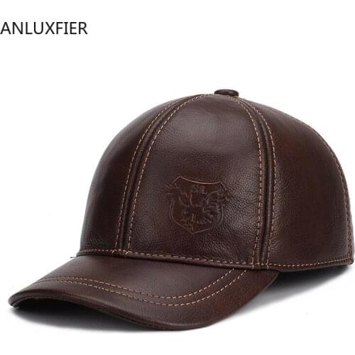 H6918 Genuine Leather Visor Hat Male Autumn Winter Cowhide Workers Middle Elderly Old Leisure Old Men Fashion Casual Visor Cap