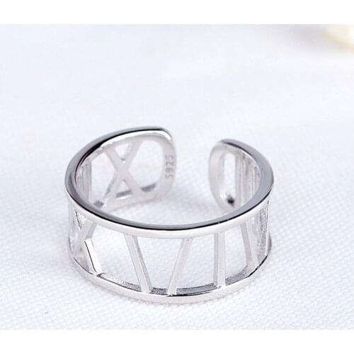 Supply s925 Sterling Silver Glossy Hollow Line Roman Numeral Ring Personality Creative Opening Ring Jewelry