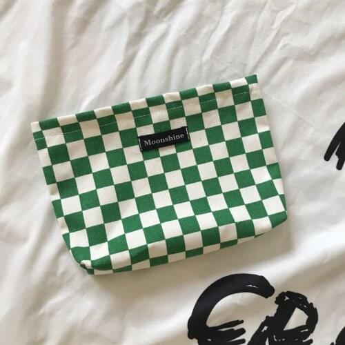 Korean Style Cosmetic Bags Fashion Plaid Makeup Pouch Travel Portable Storage Bag For Women Canvas Toiletry Wash Bag Fresh Look