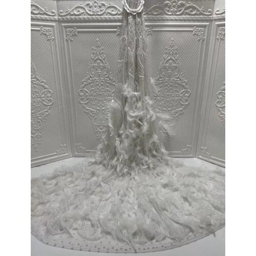 2021 New Nigerian Lace Fabric African Sequins Lace Embroidery French Tulle Mesh Lace Fabric Beads For Wedding Dress 5 Yards