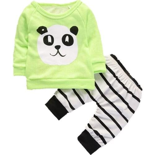 Fashion Baby Clothing Children Boys Girls Cartoon Panda T-shirt Striped Pants 2Pcs/Sets Spring Autumn Infant Clothes Tracksuits