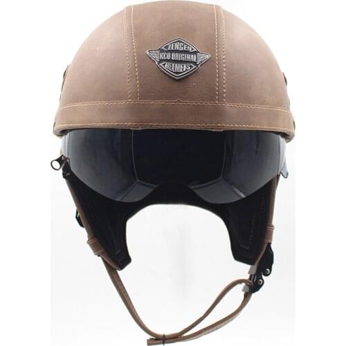 Motorcycle Motorbike Rider Half PU Leather Retro Helmet Visor With Collar Open Face Half Motocross