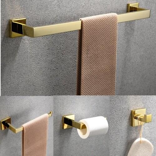 4 Pcs Gold Bathroom Haredware Set Stainless Steel Towel Bar Wall-mounted Towel Ring,Toilet Paper Holder Roll HolderPolished