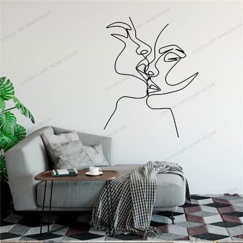 Couple Line Draw Art Wall Sticker For Home Decor Living Room Fashion Wall Decals Valentines Removable Murals Wallpoof CX1434