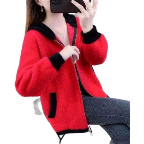 Mink Fleece Womens Jacket 2021 sweater Women Spring Autumn New Loose Lazy Female Knitted Sweater Cardigan Lace Up Fashion A293