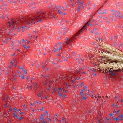 New ramie material pink printing brand dress clothing handmade fabric High-end linen fabric
