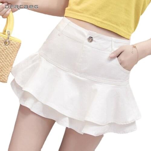 New Arrivals Streetwear Ladies Jeans Shorts Skirts With Ruffles 2020 Summer Hight Waist Mini Denim Skirt Short Women