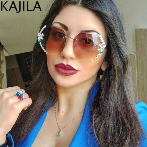 2020 Fashion Oversized Rimless Sunglasses Women Vintage Sexy Diamond Square Luxury Brand Design Sun Glasses For Women zonnebril