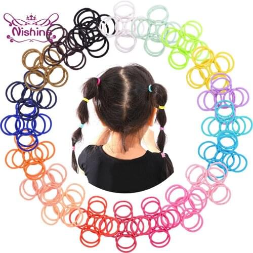 Nishine 100pcs/lot Simple Toddler Elastic Hair Rope Solid Color Baby Girls Hairband DIY Children Headwear Clothing Decoration