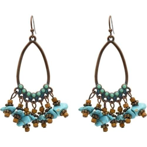 Pendant Earrings Boho Retro 3 Style Tribal Geometric Lady Ethnic Shell Blue Stone Drop Earrings Large Alloy Drop Earrings