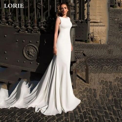 LORIE Slik Satin Lace Mermaid Wedding Dresses Sexy Open V Back Bride Gowns 2021 Abito Da Sposa Elegant Wedding Gowns