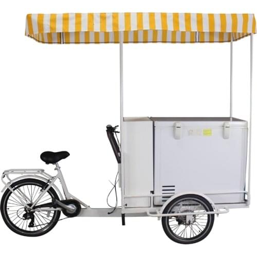 T06A 3 Wheels Electric Bicycle Cargo Bike With Freezer Ice Cream Mobile Food Cart for Sale on Street