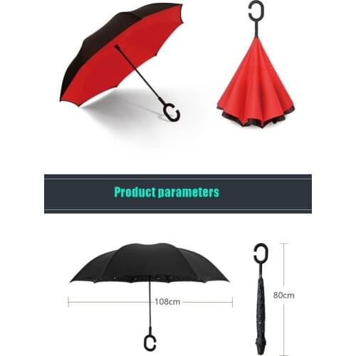 Windproof, Rainproof, UV Proof, Double-Layer Inverted Umbrella, Womens Millet SelfSupporting Inverted Umbrella C-Type Connecto