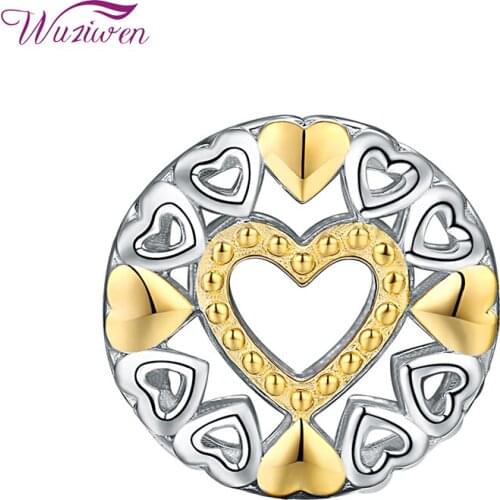 Wuziwen 925 Sterling Silver Yellow Heart Column Shape Charm Beads For Women European Bracelet Necklace DIY Jewelry Making 1B0074