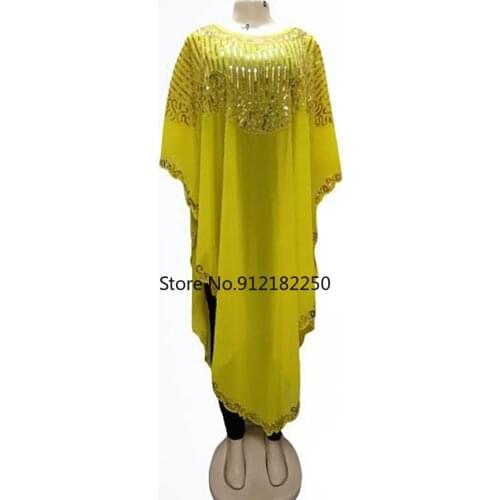 Womens Fashion Classic Design National African Clothes Dashiki Robe Abaya Chiffon Sequin Beaded Loose Versatile Dress Free Size