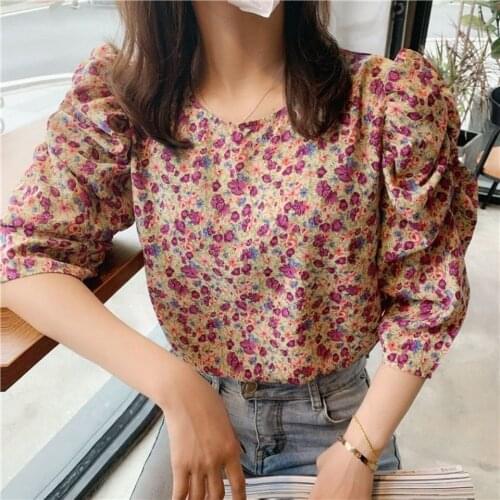 Women Blouse Womens Chiffon Shirt Summer Loose Puff Sleeves Top Blusas Ropa De Mujer