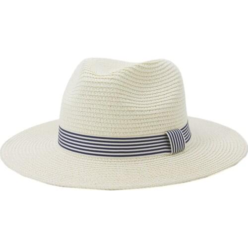 Straw Hat Women Summer Sun Beach Panama Wide Brim Ribbon UV Protection Outdoor Accessory