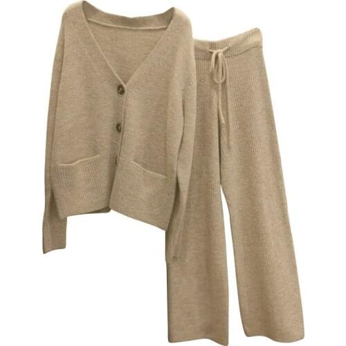 Sets Women Early Autumn Streetwear Knitted Suits Korean Casual Loose Reduction Belt Long Sleeve Long Pants Mujer De Moda Sets