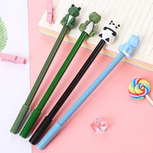5pcs 0.5mm Gel Pens Black Ink Writing Pen Cute Cartoon Panda Dinosour Writing Pen Black Pen Stationery Student School Supplies