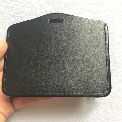 5 Pcs Black Clear Faux Leather Business ID Card Badge Holder