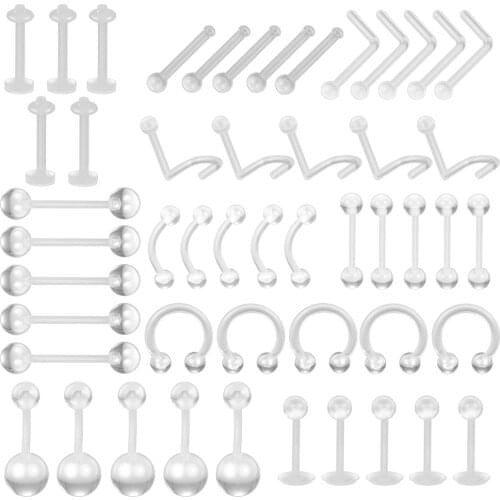 5Pcs UV Soft Rod Nose Rings Labret Piercing Studs Set Lengua Barbell Lip Ring Tragus Cartilage Conch Ear Piercing Tongue Rings