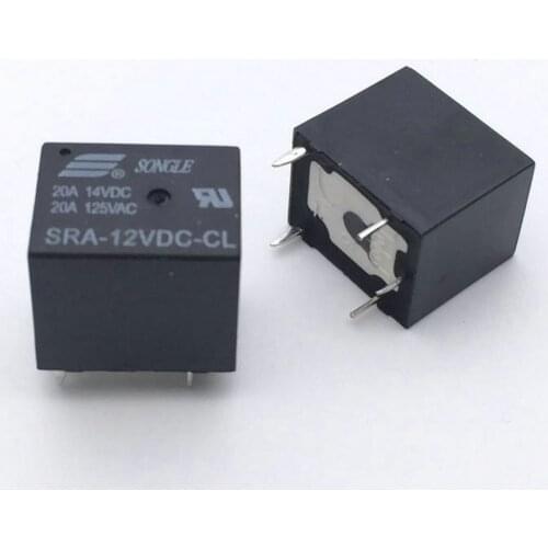 50Pcs 12V 20A DC Power Relay SRA-12VDC-CL 5Pin PCB Type In stock Black Automobile relay