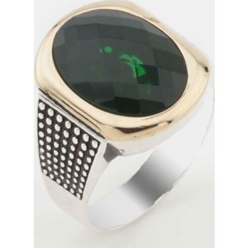 925 sterling Silver Green Zircon Cubic Zirconia Men Ring Model 5