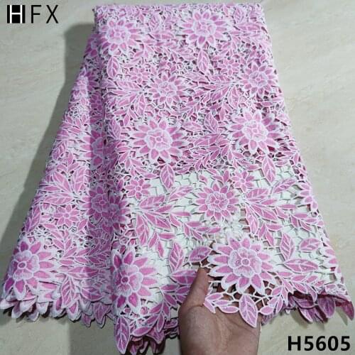 HFX African Guipure Cord Lace Fabric 2021 High Quality Lace Nigerian Water Soluble Lace Fabrics Embroidery For Party dress H5605
