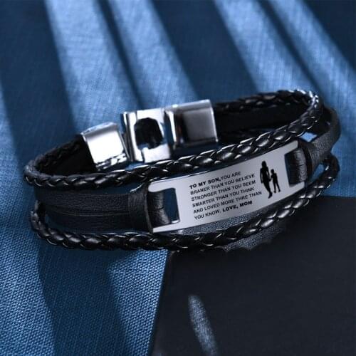 To My Son Bangle Bracelet You Are Braver Than You Beliveve Stainless Steel Bracelets Souvenir PU Leather Luxury Jewelry