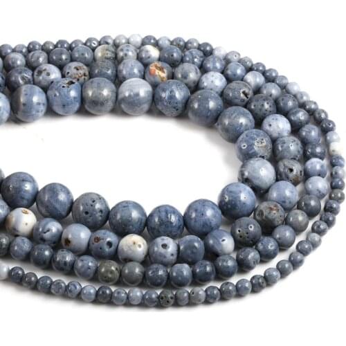 Natural Semi Precious Stone Beads Blue Coral Making Bracelet Necklace And Earrings For DIY 4/6/8/10/12mm 38cm For Sale