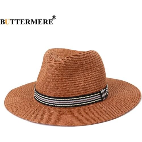BUTTERMERE Panama Hat British Summer Sun Hats for Women Man Beach Straw Hat for Men UV Protection Cap Chapeau Femme Sombrero