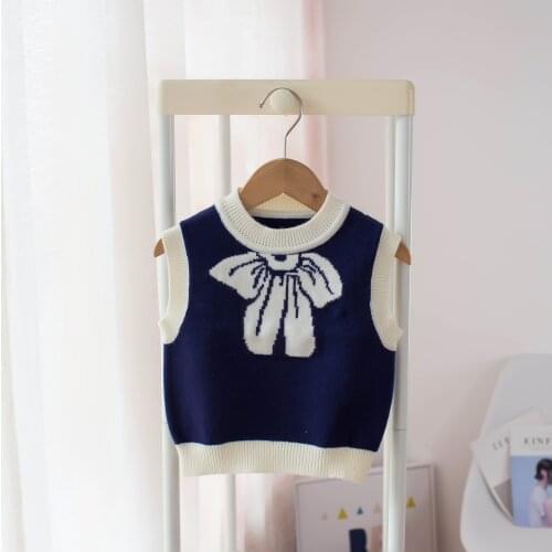 Girl Cartoon Bow Sweaters Vest Baby Cotton Knit Sleeveless Sweater Kids Preppy Autumn Children Clothes Fashion Girl Waistcoat