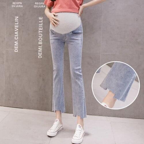 Pregnant womens jeans cropped trousers spring and autumn pregnant women wear casual pants loose maternity pants