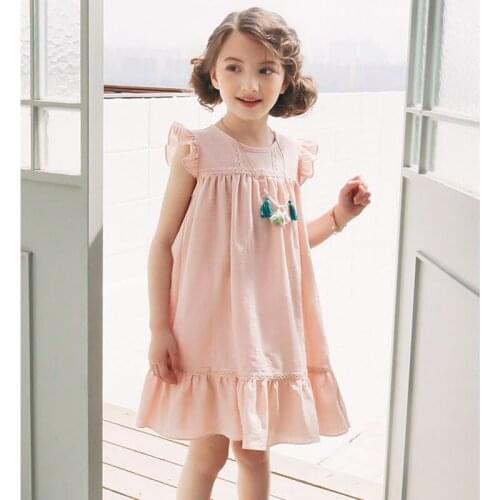 4 - 14 yrs girls pink cotton ruffle elegant princess dress party frocks kids dresses 2020 korean style summer big girls clothes