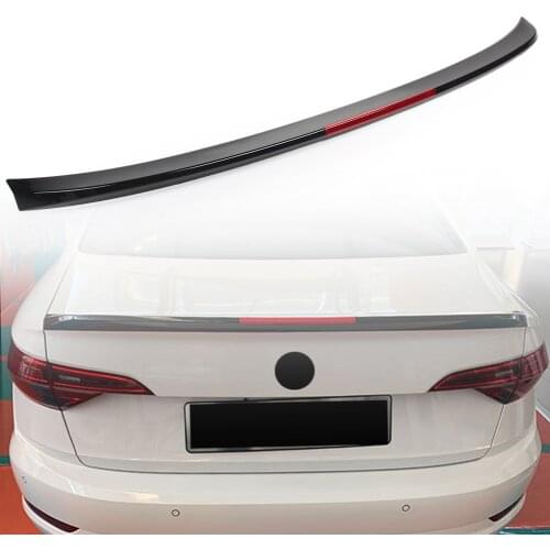 For Volkswagen Jetta Sagitar 2019 Car Rear Trunk Wing Lip Spoiler Splitter Body Kits w/ Red LED Light Gloss Black ABS