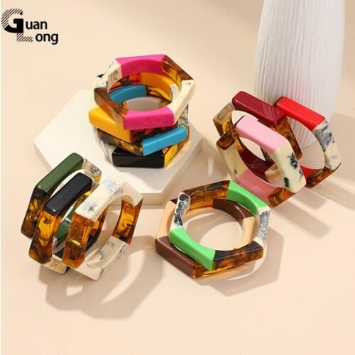 GuanLong Fashion Colorful Resin Geometric Hexagon Bangles Bracelets For Women Indian Exquisite Charms Bangle Party Jewellery