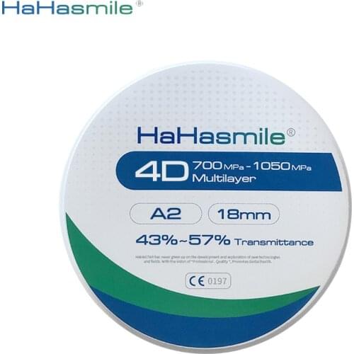 HaHasmile 4D-Multilayer Zirconia Blocks Dental Lab 98-A2 Fixed Zirconia Restoration Material 12mm/14mm/16mm/18mm/20mm/22mm/25mm