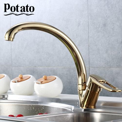 Potato Kitchen Faucet Gold Single Handle Antique Style Hot And Cold Water Mixer With 360 Degree Rotating For Kitchen p59150-4