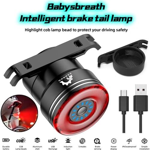 Bicycle Rear Light Set Smart Bike LED Light Auto Start/Stop Brake Sensing IP65 Waterproof USB Charge Cycling Taillight