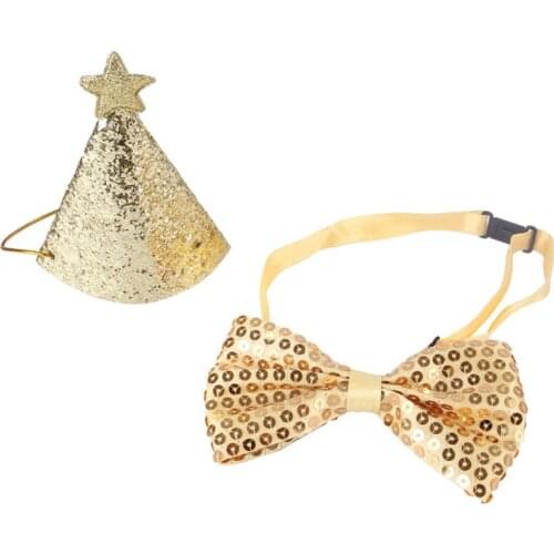 Pet Birthday Party Cone Hat And Soft Adjustable Bow Tie Collar Set For Small Dogs Cats