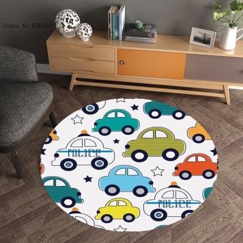 Car Sailboat Round Carpet 3D Print Motorcycle Bike Truck Carpet Cartoon Transportation Mat Kitchen Doorway Floor Rug Decor