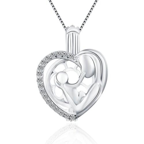 CLUCI 3pcs 925 Sterling Silver Pendant Pearl Locket Mother Loves Baby Women Pendant for Mom Silver 925 Mothers Day Gift SC259SB