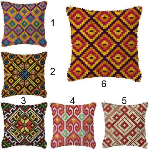 Cartoon lattice Cross StitchLatch Hook Cushion Embroidery 42CM 42CM Kit Pillow Mat DIY Needlework Crocheting Craft