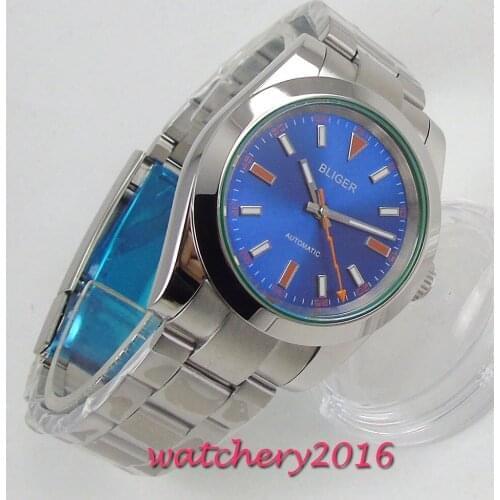 39mm Bliger Blue Dial Sapphire Glass Top Brand Luxury Automatic Movement mens Watch