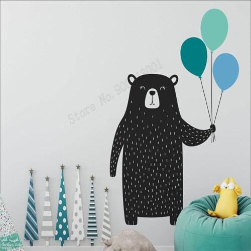 Wall Art Sticker Cute Bear and Balloons Room Decor Kids Bedroom Poster Modern Nursery Decoration Multicolored Mural LY471