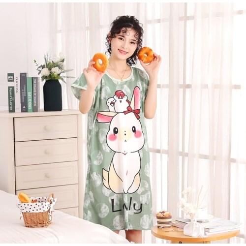 Summer Night Wear Loose Thin Youth Nightdress Cartoon Printed Sleep Wear Short Sleeve Casual Girls Students Sleepwear Loungewear