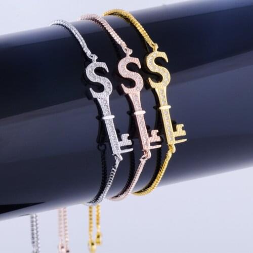 New Jewelry Vintage Zircon Initial S Key Bracelets For Women Handicraft Copper Micro Pave Square Chain Bracelet Feminino Bijoux