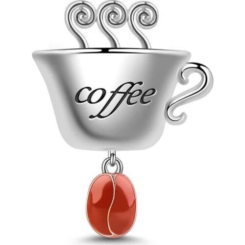 Engraved Coffee Cup Charm Fit Pandora Charms Original Bracelet 925 Sterling Silver Bangle Pendant DIY Jewelry Berloque